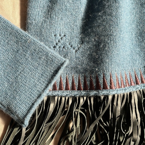 Zadig & Voltaire Marla Cashmere/ Leather Fringe Cardigan Boho Rock Sz M - Picture 5 of 8